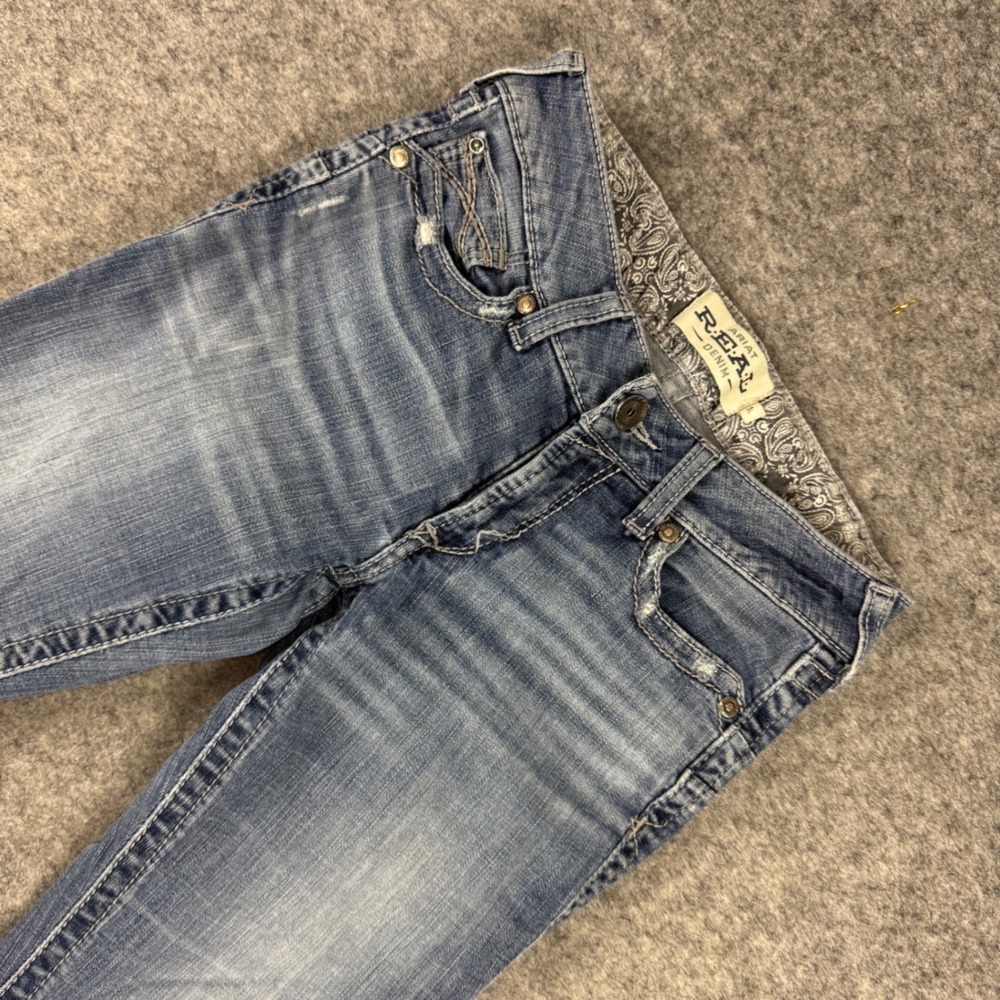 Ariat REAL Denim Womens 28L Blue Distressed Bootcut Jeans Stretch 95% Cotton